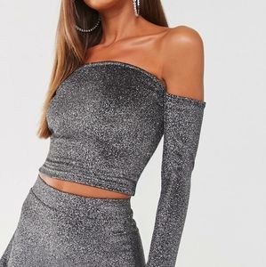 Metallic off-the-shoulder crop top
